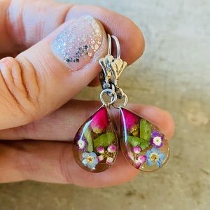 ♥️ Artisan ♥️ Vintage Taxco Sterling Silver & Pressed Flowers Earrings